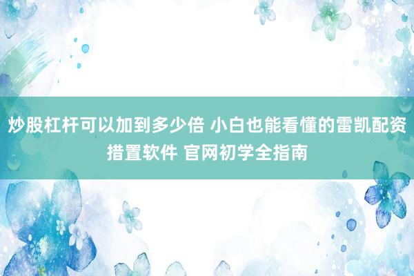 炒股杠杆可以加到多少倍 小白也能看懂的雷凯配资措置软件 官网初学全指南