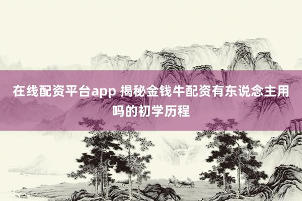 在线配资平台app 揭秘金钱牛配资有东说念主用吗的初学历程
