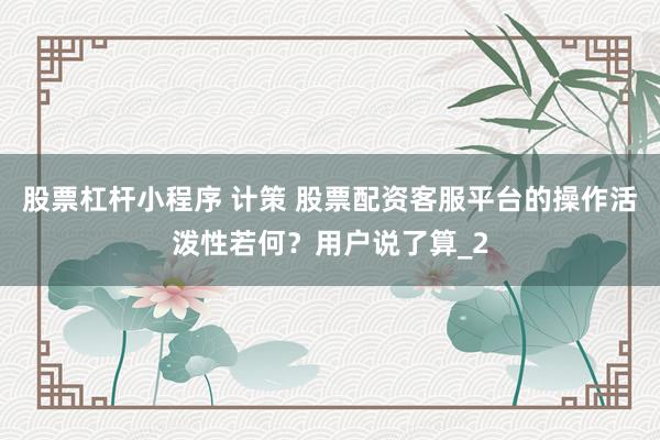 股票杠杆小程序 计策 股票配资客服平台的操作活泼性若何？用户说了算_2